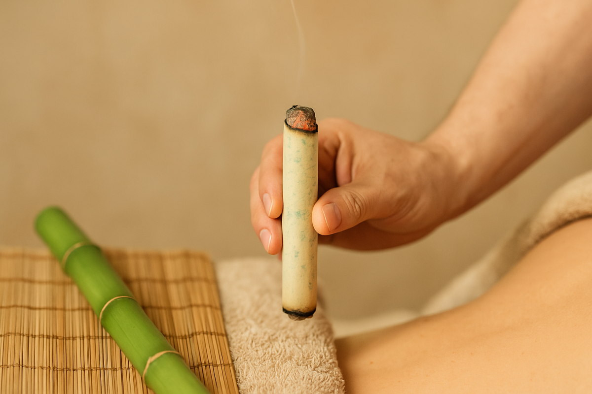 Moxibustion Behandlung mit Moxa-Zigarre